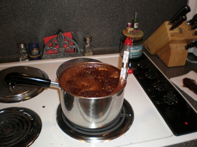 fudge cooking on stove